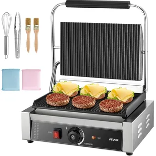 VEVOR kommerzieller Panini-Grill Kontaktgrill 2200 W für Sandwiches Steak Bacon Hamburger, Sandwichmaker Pressgrill aus Edelstahl mit Griff & Temperaturregelung & 34 x23 cm Heizplatte, Paninipresse