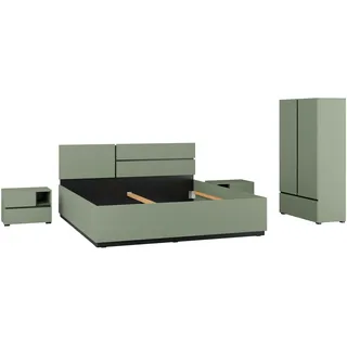 OTTO home Schlafzimmer-Set "Cross, moderne, grifflose Optik, FSC-zertifiziert" Bett 180x200cm, 2 Nachtkommoden, Schrank 2-oder 4-türig, 4 Stk. tlg. Komplettschlafzimmer-Set, salbei