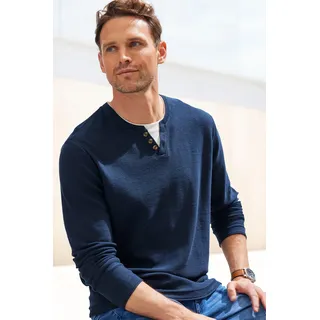 Strickpullover H.I.S, Herren, Gr. M (48/50), blau (navy), Feinstrick, Obermaterial: 60% Baumwolle, 40% Polyester, unifarben, regular fit normal, Rundhals, Rollkanten, Pullover Strickpullover, Pullover mit hochwertiger Halslochverarbeitung in double-layer Optik, Topseller