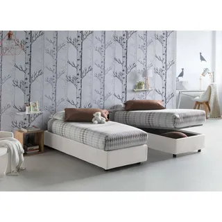 Talamo Italia - Einzelbett Rachele, Bettkasten mit Stoffbezug, 100 % Made in Italy, Öffnung vorne, inklusive Matratze 80 x 200 cm, Weiß