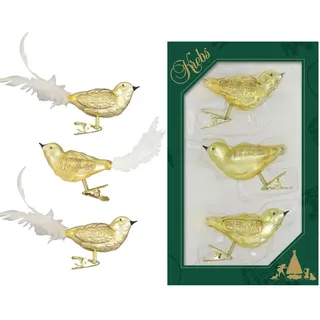 Krebs Glas Lauscha Weihnachtsornamente Vögel Gold 3-tlg. 7cm