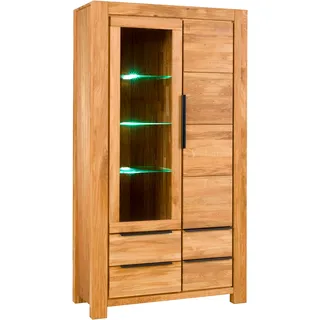 Vitrine HOME AFFAIRE, braun, B:109cm H:199cm T:45cm, FSC-zertifizierter Holzwerkstoff, Furnier, Glas, Massivholz, Schränke, Vitrine, Schubladen mit Selbsteinzug, Türen mit Dämpfern für sanftes Schließen