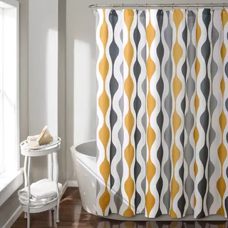 Lush Decor Mid Century Duschvorhang Geo, 183 x 183 cm, Gold & Grau
