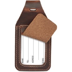 Londo Genuine Leather Luggage ID Tag with AirTag Slot (Light Brown)