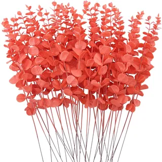 FEQO FF-22-067 orangefarbene Eukalyptus-Stiele, künstliche Eukalyptusblätter, Dekoration, Eukalyptuszweige, künstlicher Eukalyptus mit künstlichen Blättern, 38,1 cm, künstlicher Eukalyptusstiel für