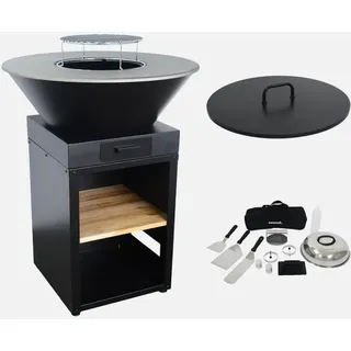 sweeek - Grill-Feuerschale Ø 81,5 cm mit Grillrost, Stauraum, Deckel und Zubehör - Schwarz