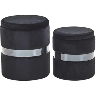 Beliani Pouf Doris 35-30/35-30/44-36 cm , Schwarz , Textil , Rund , 35x36x35 cm , Wohnzimmer, Sessel, Hocker & Hockerbänke, Poufs