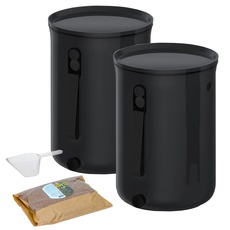Skaza Bokashi Organko 2 (9,6 l) | Primé Küchenkomposter aus recyceltem Kunststoff | Starter Set für Küchenabfälle und Kompostierung | mit Fermentationsaktivator 2 kg (schwarz)
