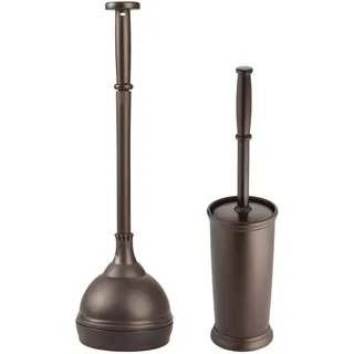 mDesign 2er-Set hochwertige Toilettenbürste und Saugglocke – WC Garnitur, bestehend aus WC-Bürste und Toilettensauger – Bad-Accessoires-Set aus robustem Kunststoff – Bronze
