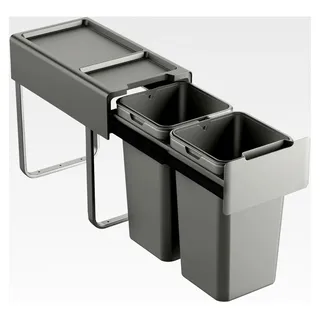 Einbaumülleimer 28L (2x14L) mit 2 Fächern und Deckel für Mülltrennung in der Küche, ausziehbar, Grau