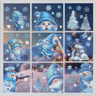 Weihnachtsdekoration Fensteraufkleber- Fensterbilder Weihnachten,Blauer Wichtel Winter Fensteraufkleber Fensterdekorationen Selbstklebende Weihnachtsdekorationen Weihnachtsbaum Kinderzimmer