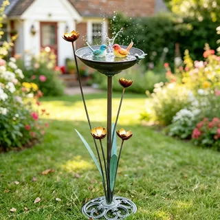 HOUYANG Vogeltränke aus Gusseisen, 29 x 82 cm (B x H), Vogeltränke für den Außenbereich, Vintage-Metall-Vogeltränke, Garten, Hof, Dekoration