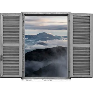 Queence Wandtattoo "Panoramablick über die B" Wandsticker, Wandbild, selbstklebend, 3D, Fenster, braun