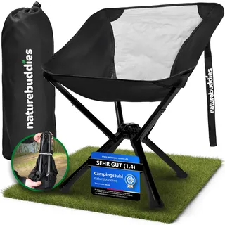 naturebuddies® Campingstuhl Faltbar Ultraleicht bis 150 kg Kompakt | Klappbarer Faltstuhl mit kleinem Packmaß leichter Klappstuhl & Angelstuhl platzsparend für Camping, Wandern, Angeln & Outdoor