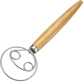 YIGEDA Dänischer Teigbesen aus Edelstahl, Holzgriff für Sauerteig, Brot, Pizza und Gebäck