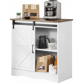 Kaffeebarschrank - Sideboard Buffetschrank - Maße 80 x 35 x 80 cm - Stauraum mit 3 Ebenen - Scheunentor-Schiebetür - Bauernhausstil - Für Wohnzimmer & Eingangsbereich
