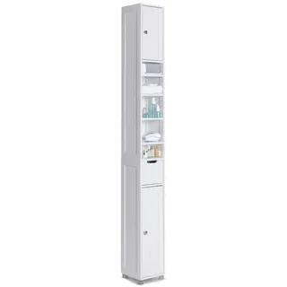 VOUNOT Badezimmerschrank Hoch mit 2 Türen und 1 Schublade, Badschrank Schmal, Badezimmer Hochschrank, 20x20x180cm, Weiß