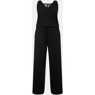 Ulla Popken Damen große Größen Übergrößen Plus Size Jumpsuit, Spitze, V-Ausschnitt, ärmellos, 58-60, Schwarz