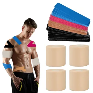4 Rollen Athletic Tape Foam 7cm x 27m mit 40 Stück Kinesiologie Tape 5m x 5cm, Wasserfestes Elastisches Tape, Prewrap Tape, Set Kinesiotape Sport mit Foam Pre-Wrap Sports Tape für Knöchel Knie