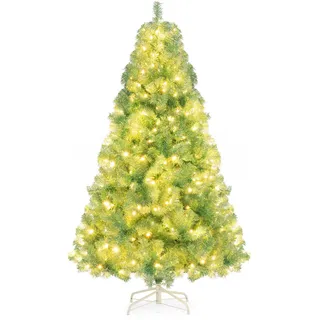 COSTWAY 180cm Künstlicher Weihnachtsbaum mit warmweißen LEDs, 8 Modi & Metallständer, Tannenbaum, Christbaum, Kunstbaum Weihnachten für Zuhause - Grün