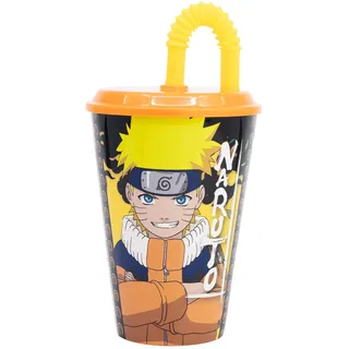 Stor Naruto Wiederverwendbarer Kinderbecher mit Deckel und Strohhalm, 430 ml