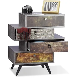 Relaxdays Kommode 68 x 60 x 40 cm Grau / Schwarz