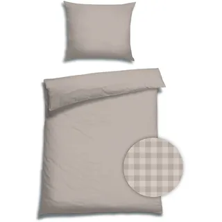 Bettwäsche FLORELLA "Karo Five leinen Edel-Satin, 100% Baumwolle", beige (leinen), B/L: 140cm x 200cm, 1 Stk., 1 Stk., Satin, B/L: 70cm x 90cm, Satin, Obermaterial: 100% Baumwolle CO., Bettwäsche, Bettwäsche