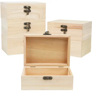Belle Vous Naturbelassene Kleine Holzkiste (6er Pack) - 14,8 x 10,2 x 6,3 cm - Blanko Holzkästchen mit Scharnierdeckel & Frontverschluss - Schmuckkästchen Selber Gestalten, Basteln & Hobbys