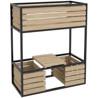 Outsunny Hochbeet aus Holz, 2-Stufiger Blumenkasten mit Ablage, für Garten, Balkon, Hellbraun , Braun , Metall , 39x100x83 cm , Gartenzubehör, Hochbeete