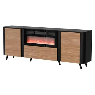 Cama Volare Kommode 200 x 39 x 75 cm schwarz/nussbaum + Kamin, Schwarz, Walnuss, Partikelbord, Modern, Rechteckig, Partikelbord, Laminat - Schwarz