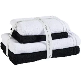 Vossen Frottierset , Schwarz, Weiß , Textil , 4-teilig , Uni , hochwertige Qualität , Heimtextilien, Badtextilien, Handtuchsets