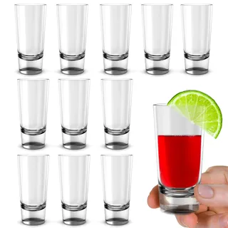 volila Shotgläser - 12 x 9 cl Klare Kleine Schnapsgläser Set mit schwerem Boden - Ideale Tequila Gläser, Vodka Gläser, Pinnchen, Stamperlgläser für Schnaps, Jägermeister, Korn