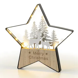 Staymoment Weihnachtsstern Holz Deko Weihnachten, LED Beleuchtet Stern | Weihnachtsdeko Innen, Stehender Leuchtstern, Kabelloser Holzstern, Weihnachtsbeleuchtung Tischdeko, Deko Fensterbank