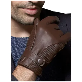 GSG SINCE 1998 Lederhandschuhe Herren Gefüttert - Mit warmem Kaschmir-Wollfutter & chromfrei gegerbtem Schafsleder - Thermo Handschuhe Herren mit Touchscreen Kastanienbraun M