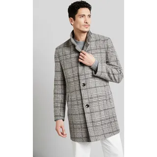 Wollmantel BUGATTI, Herren, Gr. 50, grau (hellgrau), 49% Polyester, 21% Polyacryl, 18% Wolle, 12% Baumwolle, kariert, slim fit, normaler Saum, Mäntel Wollmantel, im Karodesign