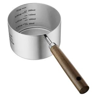Futterschaufel 1 Tasse 304 Edelstahl mit Holzgriff Messbecher für Haustiere & Haushalt