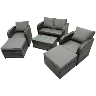 Fimous Gartenmöbelgarnitur mit Kissen Polyrattan Dunkelgrau 6-Sitzer , Metall, Kunststoff, Glas , Füllung: Schaumstoff,Schaumstoff , rechteckig , Gartenmöbel, Gartengarnituren, Gartenmöbel-Sets