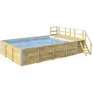 Weka Massivholzpool 595 416 x 116 x 644 cm inkl. Sandfilteranlage und Sonnendach