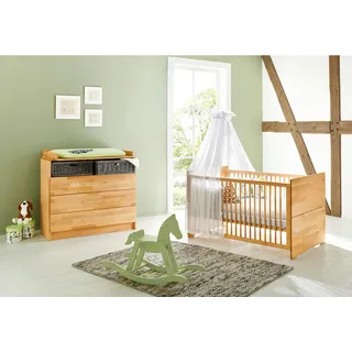 Pinolino Babyzimmer , Buchefarben , Holz , Buche , massiv , 3 Schublade(n) Schubladen , zum Juniorbett umbaubar, höhenverstellbar, Sprossen mit Normabstand, Aufbauanleitung im Karton, Lattenrost inklusive, Schlupfsprossen , Babymöbel & Kindermöbel, Babyzimmer, Babyzimmer-Serien