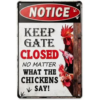Nivofu Retro Hühner Schild aus Metall, Lustiges Blechschild für Hühnerstall | Bauernhof & Garten Deko Vintage Warnschild für Tor Zaun Originelles Geschenk für Hühnerhalter & Landhaus Fans, 20x30cm