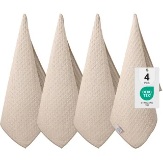 Moosfor Microfasertücher, 4er-Set, Saugfähige Fusselfrei Küchentücher Spültücher für Küche Dicke Barista Tuch Geschirrtücher Lappen, 40 x 70 cm, Beige