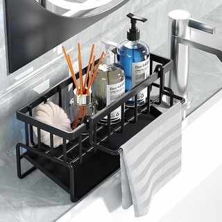 Lrpiyvo Spülbecken Organizer mit Abtropfschale Spülbecken Caddy Organizer Edelstahl Spülbecken Organizer Schmal Küchen Organizer Waschbecken Organizer für Lappen Bürsten Schwamm und Seife