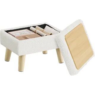 SONGMICS Sitzhocker mit Stauraum, Teddy-Fleece, 40 x 30 x 29 cm | Polsterhocker, Kautschukholzbeine, Fußhocker für Sessel, Warmweiß, MACEO Kollektion LOM518WD01