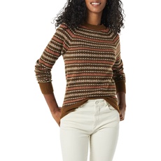 Amazon Essentials Damen Soft-Touch-Pullover mit Rundhalsausschnitt, Dunkles Kastanienbraun Geometrisches Muster, XL