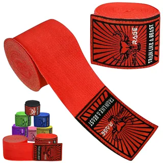 BEAST RAGE Boxbandagen für Herren, Schutz, MMA-Unterstützung, Innenhandschuhe, Kampfsport, Kampfsport, Muay Thai, unter den Handschuhen, 4,5 m, elastische Bandagen (Rot, 4.5 M)