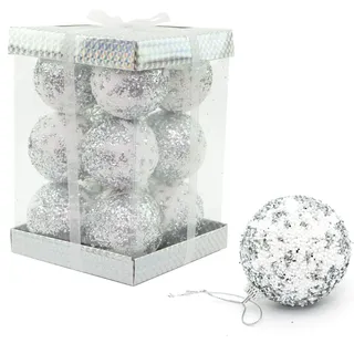 SHATCHI 12 x Weihnachtskugeln zum Aufhängen, weicher Schaumstoff, glitzernd, bruchsicher, Weihnachtsbaum, Tischdekoration, Silber, 5,5 cm
