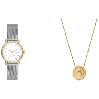 Skagen Kuppel Damenuhr und Kariana Anhänger Halskette - Lille Zweizeiger Sub-Sekunde, Gold-Tone Edelstahl