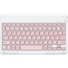 EasyAcc Bluetooth-Tastatur, kabellose Bluetooth-Tastatur kompatibel mit Windows/Android/iOS, Tastatur mit QWERTZ Deutsches Layout Tablets, Tastatur mit 15cm Micro-USB-Kabel, Roségold