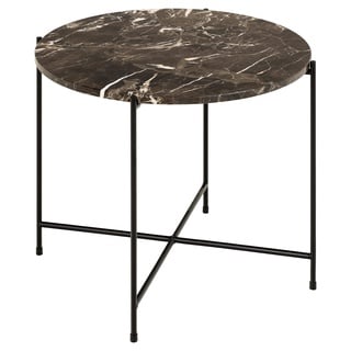 AC Design Furniture Agnar Runder Beistelltisch mit Poliertem Echtem Türkischem Marmor in Braun und Schwarzem Metallsockel, Ø: 52 x 40 cm, Kleiner Lampentisch mit Echtem Marmor, Brauner Akzenttisch