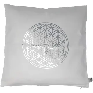 myZirbe Zirbenkissen Blume des Lebens Größe 40x40 cm weiß Silber
